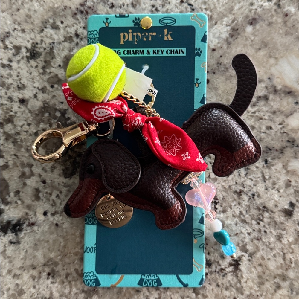 Piper K Brown Dog Keychain with Red Bandana
